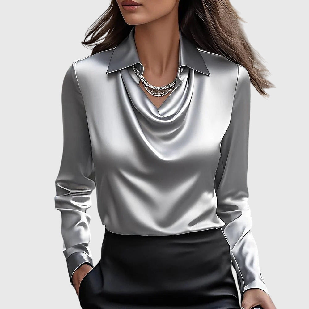 Amelia™ |  Blouse with Luxurious Shine and Pleated Neckline