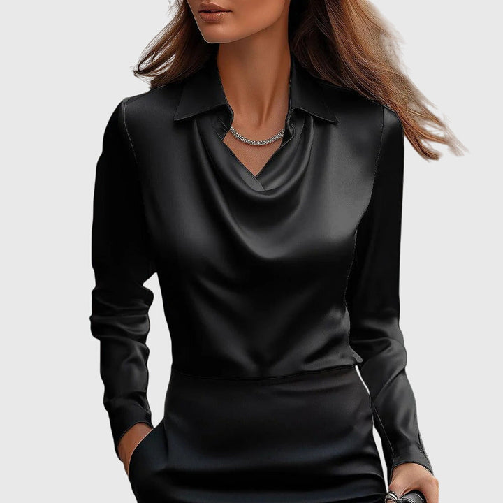 Amelia™ |  Blouse with Luxurious Shine and Pleated Neckline