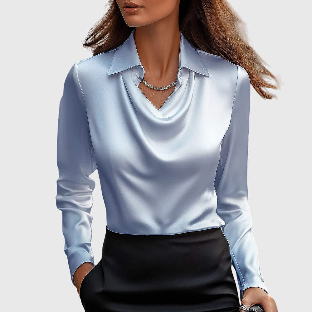 Amelia™ |  Blouse with Luxurious Shine and Pleated Neckline