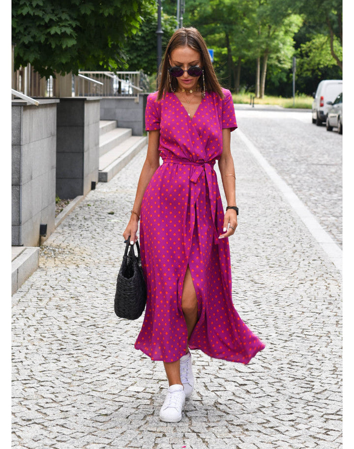 Floral Print Midi Dress Women Short Sleeve Tie Waist