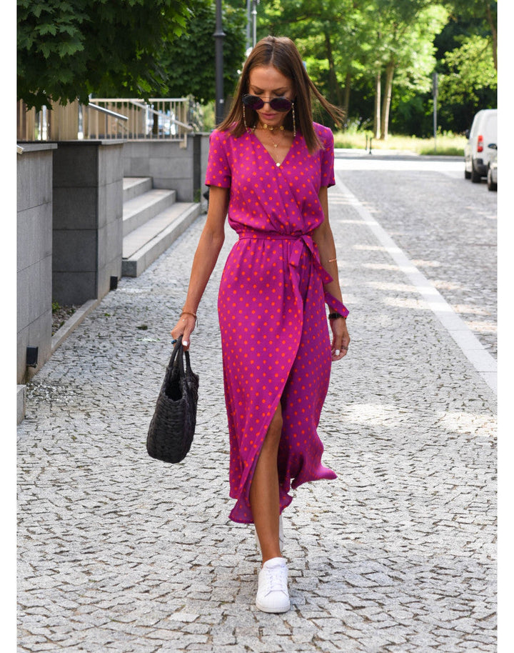 Floral Print Midi Dress Women Short Sleeve Tie Waist