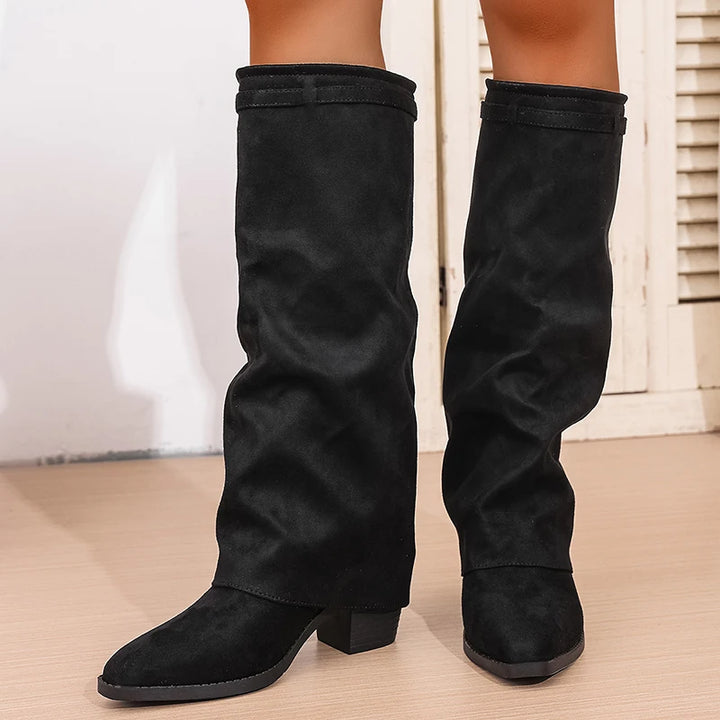 Kimara™ |  Leather Knee High Boots With Side Zipper