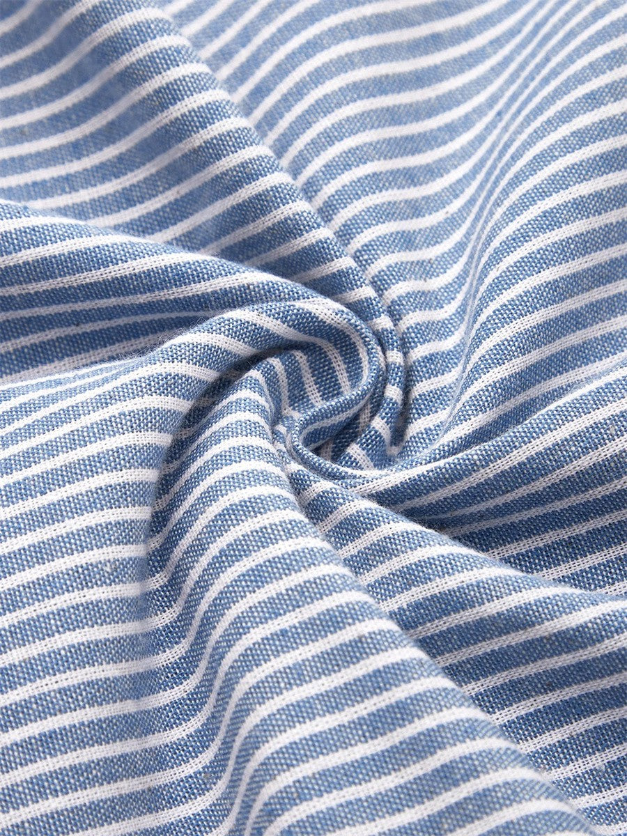 Striped Midi Dress Women Short Sleeve Button Detail