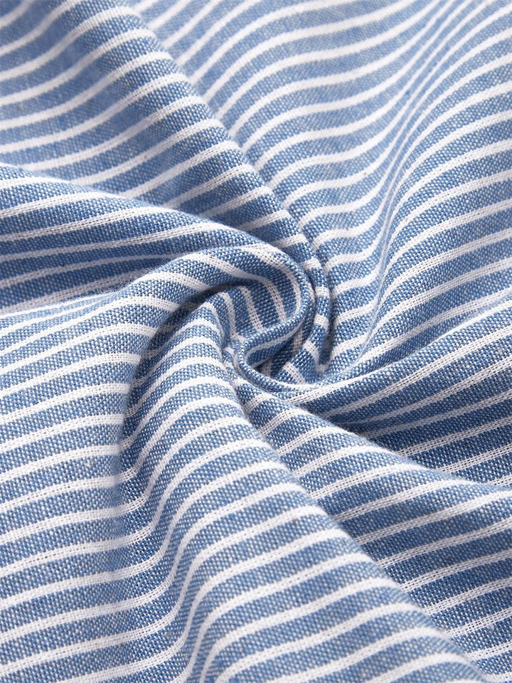 Striped Midi Dress Women Short Sleeve Button Detail