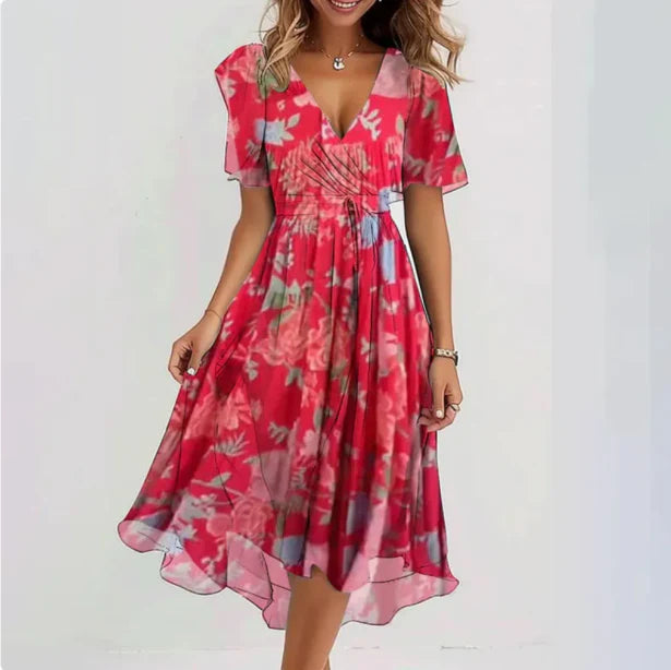Women's V-Neck Short Sleeve Summer Dress | Midi