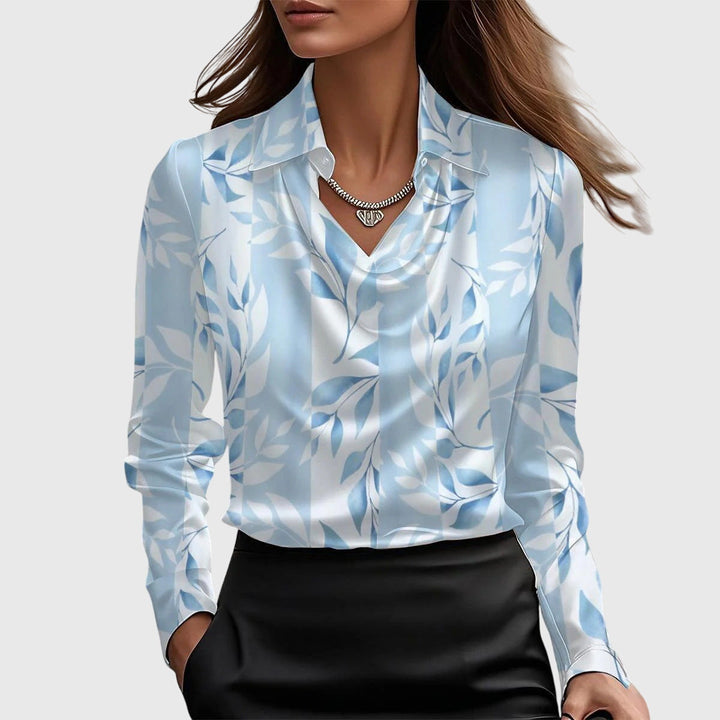 Amelia™ |  Blouse with Luxurious Shine and Pleated Neckline
