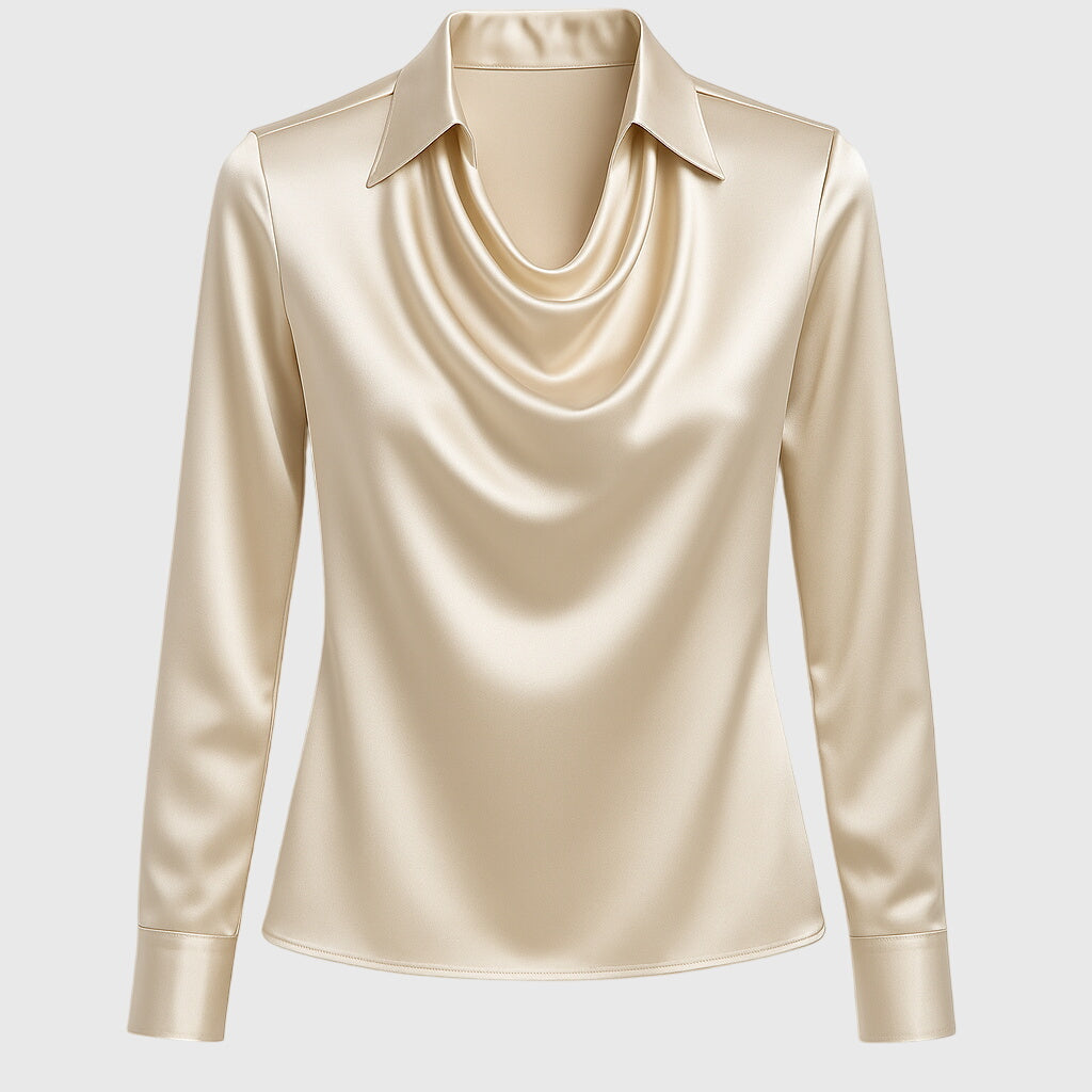 Amelia™ |  Blouse with Luxurious Shine and Pleated Neckline